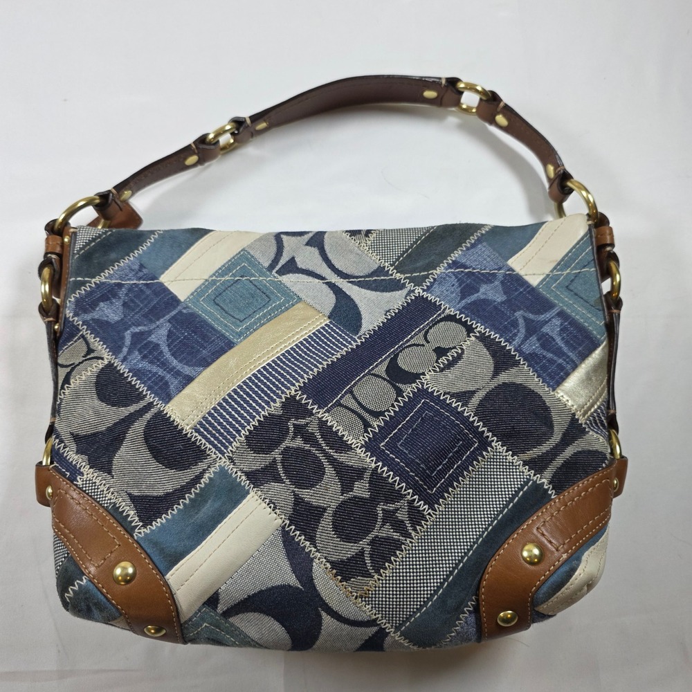 Coach Carly Blue Denim "C" Monogram Patchwork Hobo Satchel Bag Y2K #12215